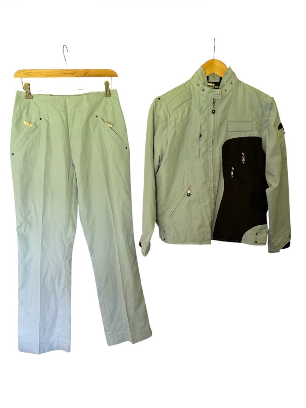 jamie sadock Light Green Pants and Jacket Set with Black Accent